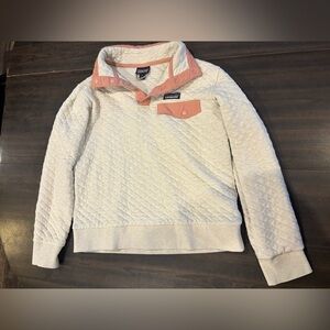 PATAGONIA Cream Rose Pink Quilted 1/4 Snap Pullover Sweatshirt Womens Size Small